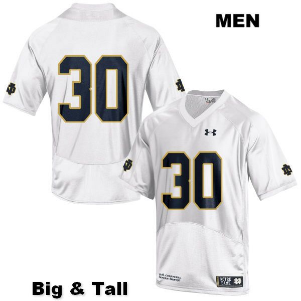 Men's NCAA Notre Dame Fighting Irish #30 Jake Rittman Stitched College Under Armour Authentic White Big & Tall No Name Football Jersey JZ10N74NP